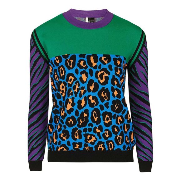 RARE Topshop Animal Print Color Block Jumper Sweater ASO Aria Montgomery - Picture 2 of 12